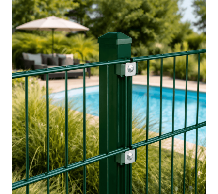 Komplettzaun mit Doppelstabmatten und Zaunpfosten FA-P Montage Bild