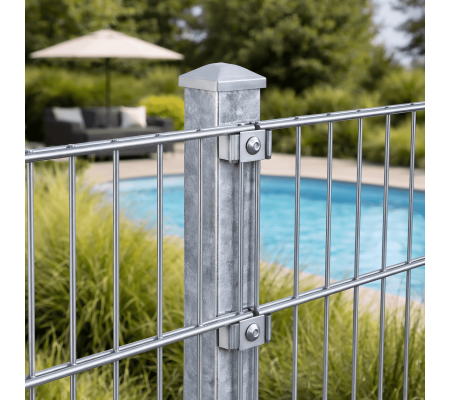 Komplettzaun mit Doppelstabmatten und Zaunpfosten FA-P Montage Bild