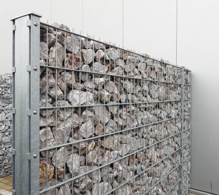 Gabionen Doppelpfosten verzinkt helle Steine